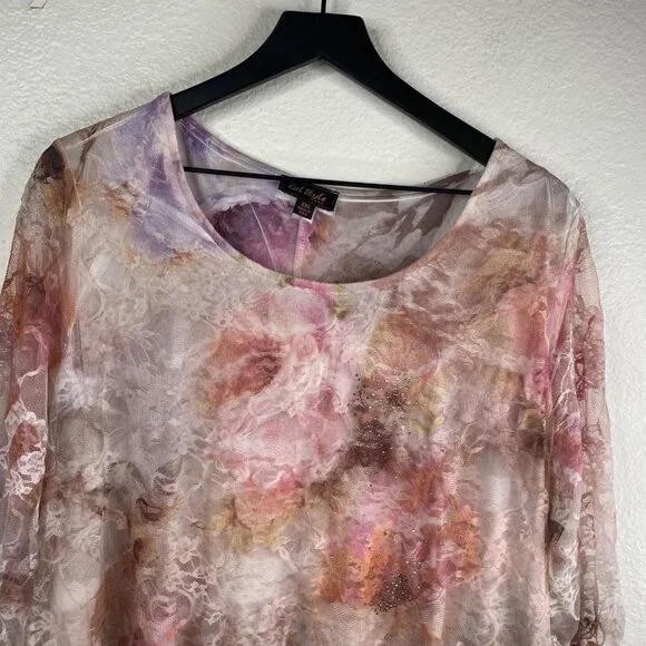 Cal Style Top Women's Lace Tunic Asymmetrical Hem Pink 2XL Fairy Romantic Boho - Picture 3 of 12